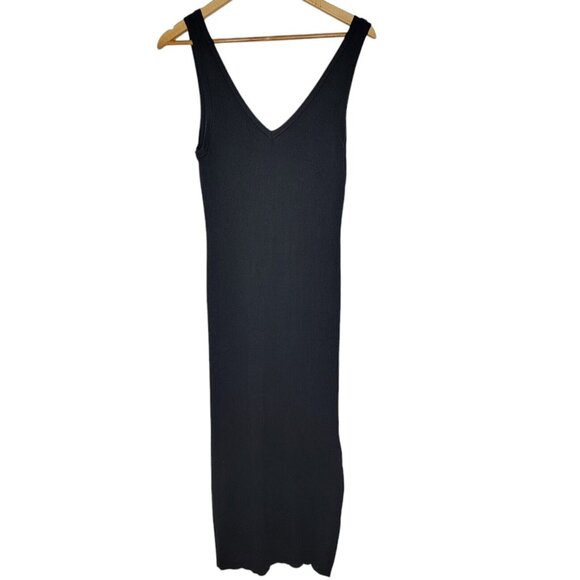 House of Harlow‎ 1960 Medium Black Ribbed V-Neck Bodycon Minimalist Dress M - Picture 1 of 7